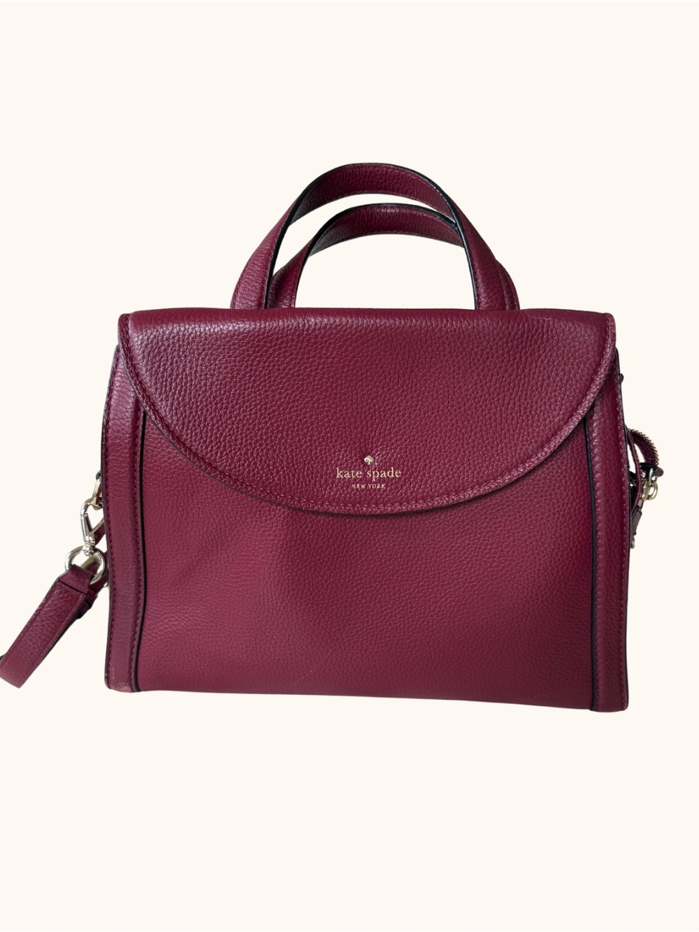 Kate Spade Burgundy Pebbled Leather Cobble Hill Adrien Satchel Bag